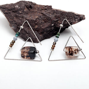 Nickel Free Gold Silver Triangle Earrings Natural Stone Quartz Stone from Switzerland zella.ch