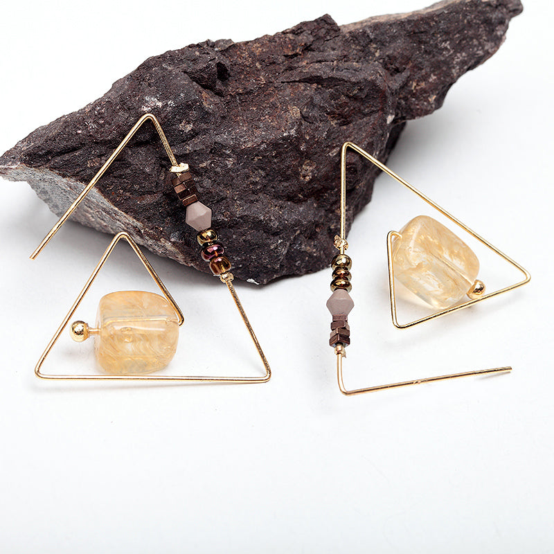 Nickel Free Gold Silver Triangle Earrings Natural Stone Quartz Stone from Switzerland zella.ch