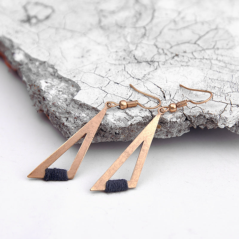Nickel Free Antique Gold Triangle Cotton Thread Dangle Earrings from Switzerland zella.ch