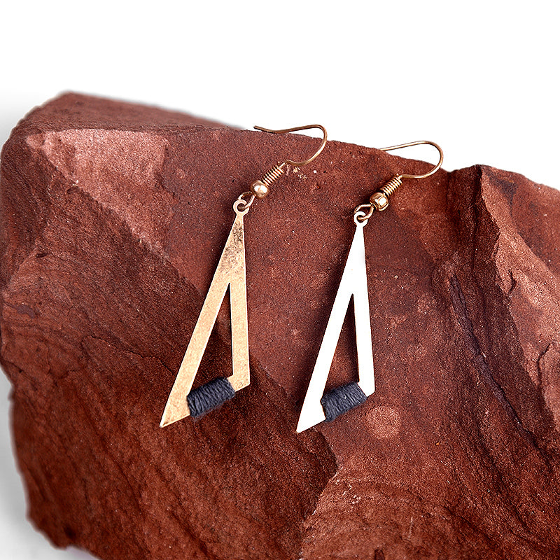 Nickel Free Antique Gold Triangle Cotton Thread Dangle Earrings from Switzerland zella.ch
