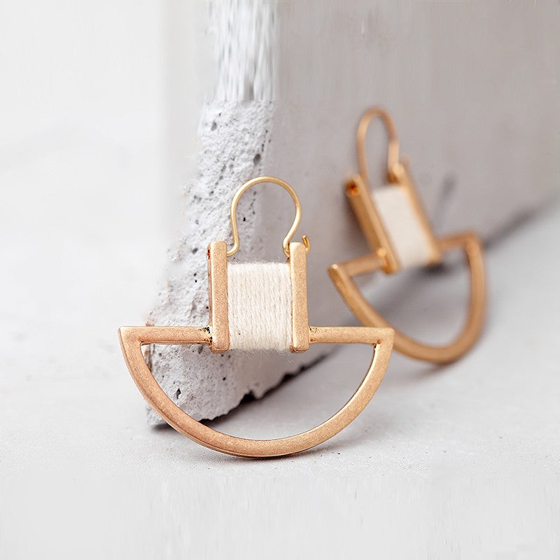 Nickel Free Geometric Antique Gold Cotton Thread Wrapped Drop Earrings from Switzerland zella.ch