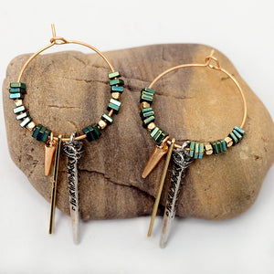 Nickel Free Gold Aztec Green Ore Beads Hoop Earrings from Switzerland zella.ch
