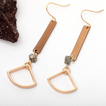 Natural Gray Stone Geometric Gold Nickel Free Dangle Earrings from Switzerland zella.ch