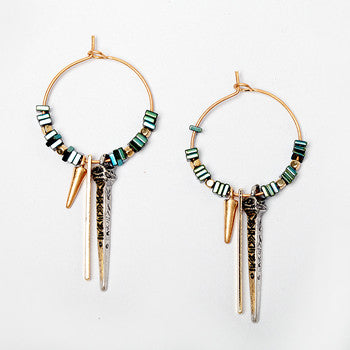 Nickel Free Gold Aztec Green Ore Beads Hoop Earrings from Switzerland zella.ch