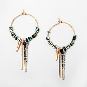 Nickel Free Gold Aztec Green Ore Beads Hoop Earrings from Switzerland zella.ch