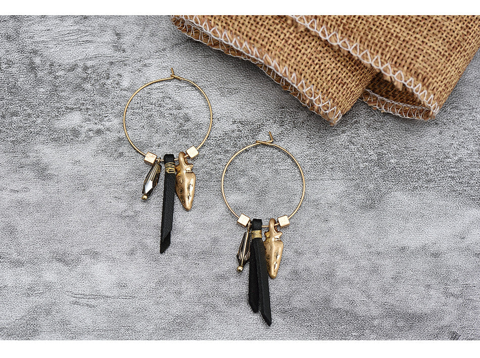 Black Leather Glass Beads Nickel Free Gold Hoop Earrings from Switzerland zella.ch
