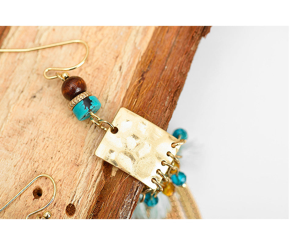 Blue Marbles Wooden Beads Cotton Tassel Nickel Free Gold Dangle Earrings from Switzerland zella.ch