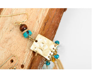 Blue Marbles Wooden Beads Cotton Tassel Nickel Free Gold Dangle Earrings from Switzerland zella.ch