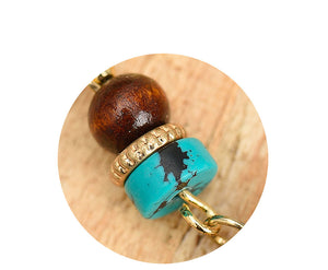 Blue Marbles Wooden Beads Cotton Tassel Nickel Free Gold Dangle Earrings from Switzerland zella.ch