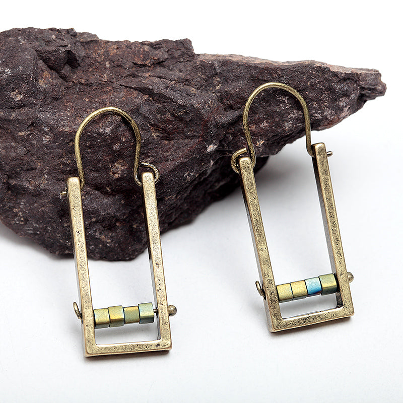 Natural Stone Ore Nickel Free Geometric Nickel Free Gold Drop Earrings from Switzerland zella.ch