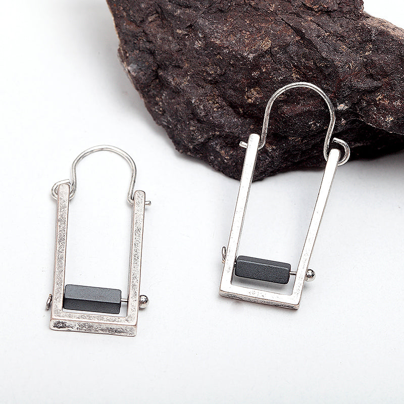 Natural Stone Ore Nickel Free Geometric Nickel Free Gold Drop Earrings from Switzerland zella.ch
