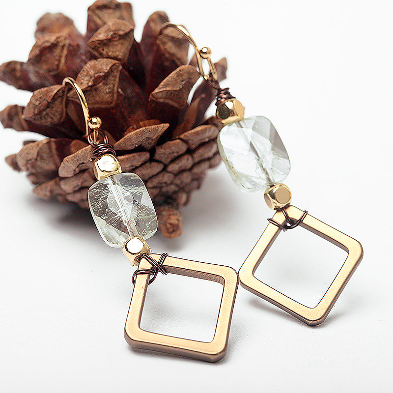 Natural Stone Nickel Free Gold Geometric Earrings from Switzerland Zella.ch
