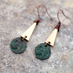 Nickel Free Geometric Gold Drop Earrings Metal Alloy Patina Copper ire Wrapped from Switzerland zella.ch 