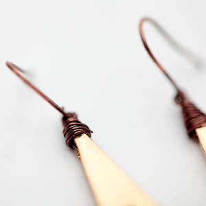 Nickel Free Geometric Gold Drop Earrings Metal Alloy Patina Copper ire Wrapped from Switzerland zella.ch 