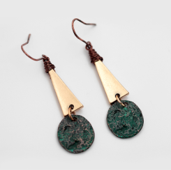 Nickel Free Geometric Gold Drop Earrings Metal Alloy Patina Copper ire Wrapped from Switzerland zella.ch 