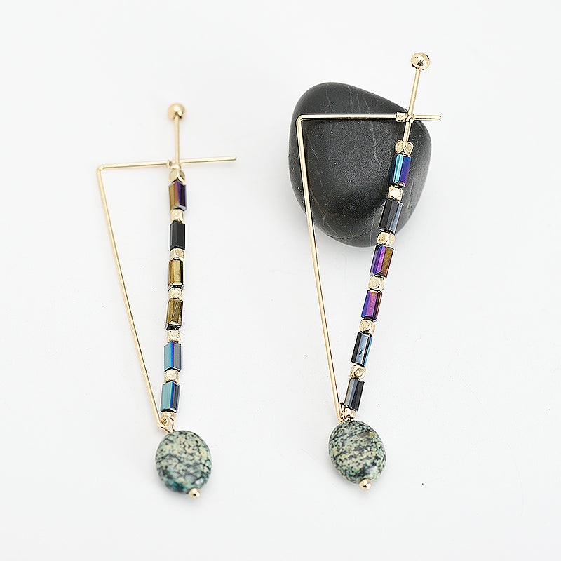 African Green Jade Natural Ore Beads Triangle Vintage Gold Nickel Free Drop Earrings from Switzerland zella.ch