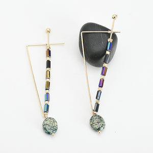 African Green Jade Natural Ore Beads Triangle Vintage Gold Nickel Free Drop Earrings from Switzerland zella.ch