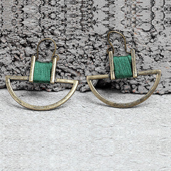 Nickel Free Geometric Antique Gold Cotton Thread Wrapped Drop Earrings from Switzerland zella.ch