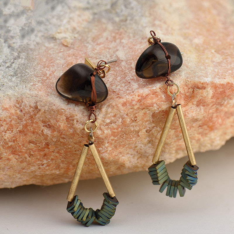 Nickel Free Gold Natural Stone Brown Ore Bead Dangle Earrings from Switzerland zella.ch