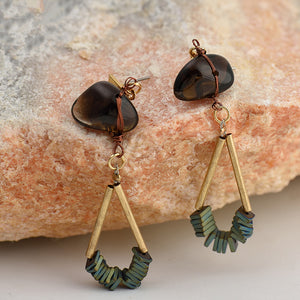 Nickel Free Gold Natural Stone Brown Ore Bead Dangle Earrings from Switzerland zella.ch