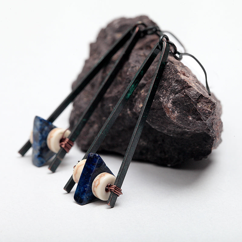 Triangle Shape Patina Natural Stone Nickel Free Drop Earrings from Switzerland zella.ch