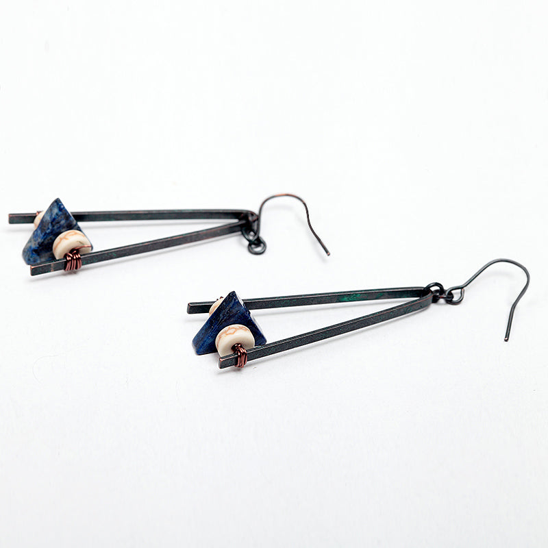 Triangle Shape Patina Natural Stone Nickel Free Drop Earrings from Switzerland zella.ch