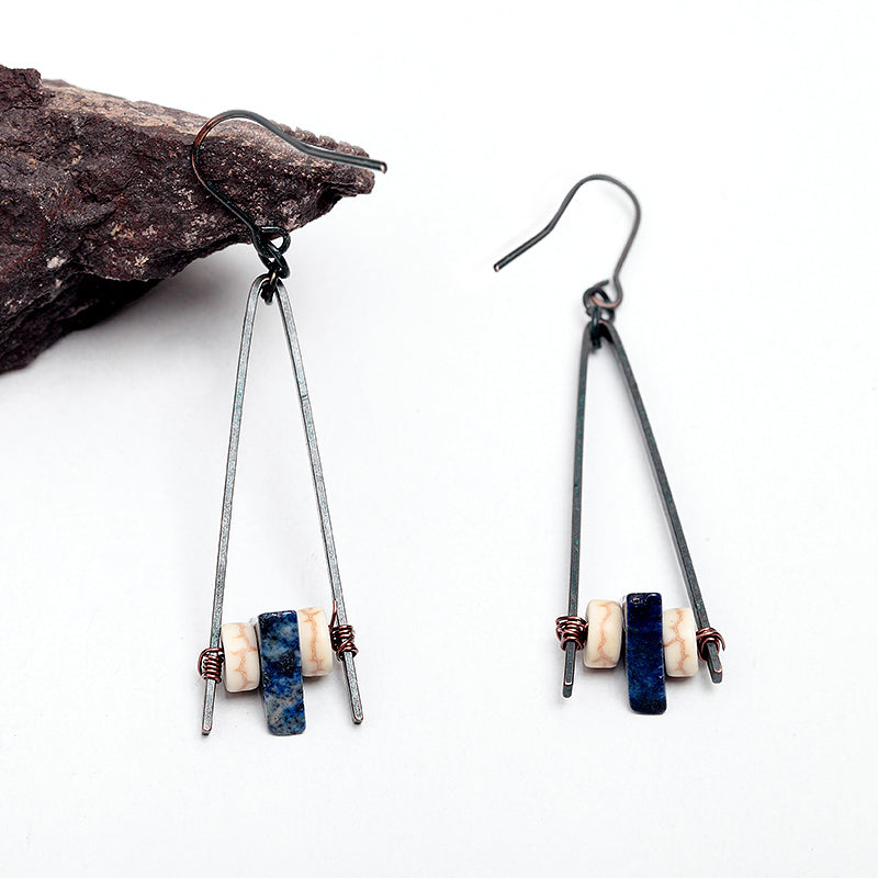 Triangle Shape Patina Natural Stone Nickel Free Drop Earrings from Switzerland zella.ch