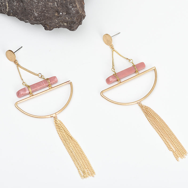 Pink Resin Nickel Free Gold Tassel Drop Earrings from Switzerland zella.ch