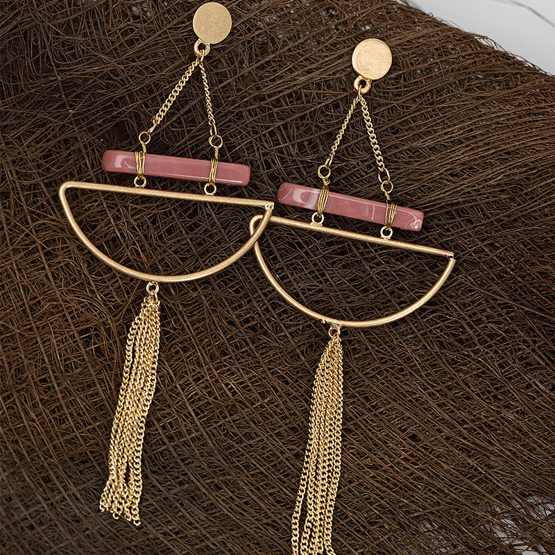 Pink Resin Nickel Free Gold Tassel Drop Earrings from Switzerland zella.ch