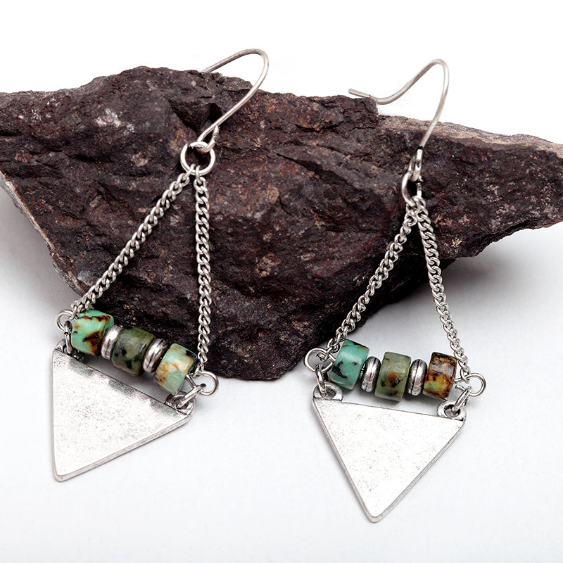 Nickel Free Natural Stone Beads Triangle design Drop Earrings from Switzerland ZELLA.CH