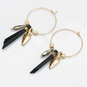 Black Leather Glass Beads Nickel Free Gold Hoop Earrings from Switzerland zella.ch