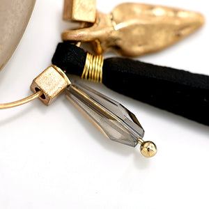 Black Leather Glass Beads Nickel Free Gold Hoop Earrings from Switzerland zella.ch
