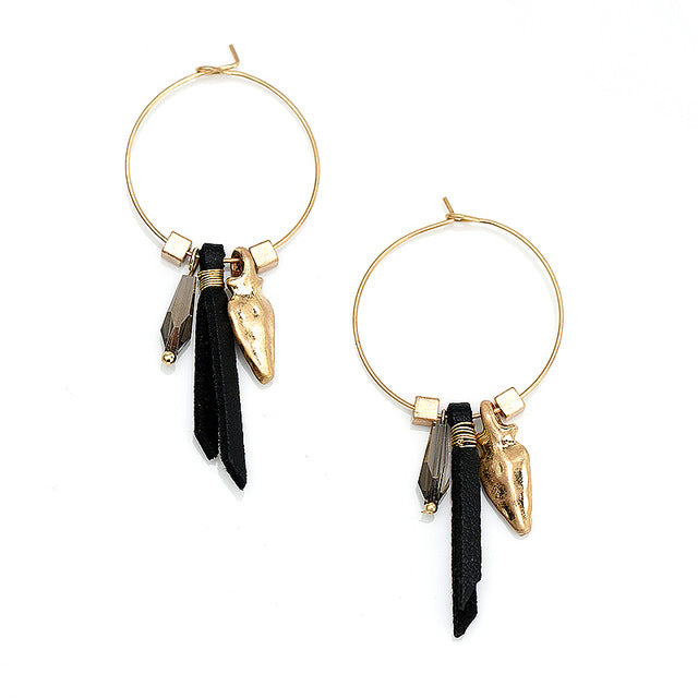 Black Leather Glass Beads Nickel Free Gold Hoop Earrings from Switzerland zella.ch