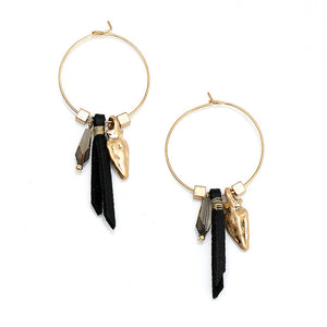 Black Leather Glass Beads Nickel Free Gold Hoop Earrings from Switzerland zella.ch