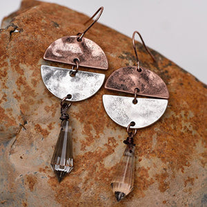 Nickel Free Rustic Dangle Earrings Antique Copper Silver Natural Glass Stone from Switzerland