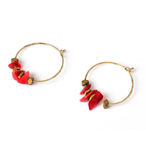 Nickel Free Red Natural Stones Gold Hoop Earrings from Switzerland ZELLA.CH