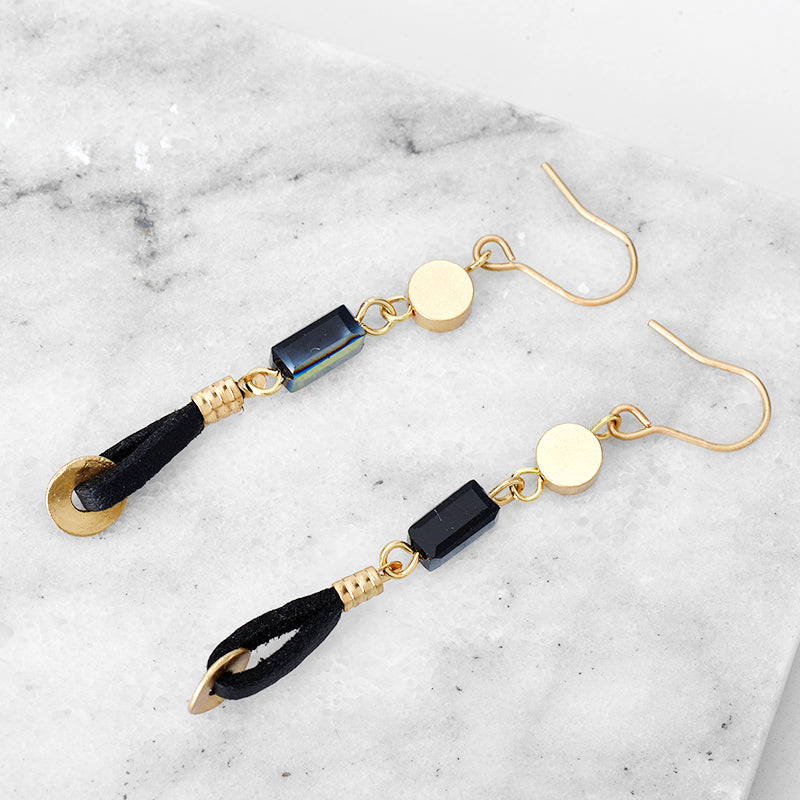 Retro Style Leather Natural Stone Beads Nickel Free Gold Drop Earrings from Switzerland zella.ch