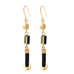 Retro Style Leather Natural Stone Beads Nickel Free Gold Drop Earrings from Switzerland zella.ch