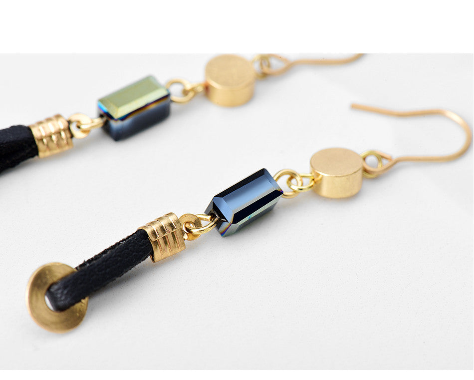 Retro Style Leather Natural Stone Beads Nickel Free Gold Drop Earrings from Switzerland zella.ch