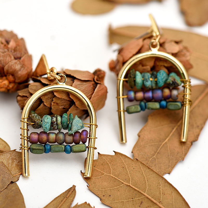Nickel Free Multiple Color Natural Stone Beads Gold Dangle Earrings from Switzerland zella.ch