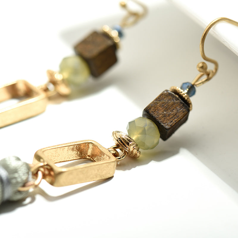 Boho Long Cotton Tassel Nickel Free Gold Metal Wooden Beads Earrings from Switzerland ZELLA.CH