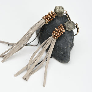 Suede Tassel Natural Stone Gold Beads Drop Earrings from Switzerland Zella.ch