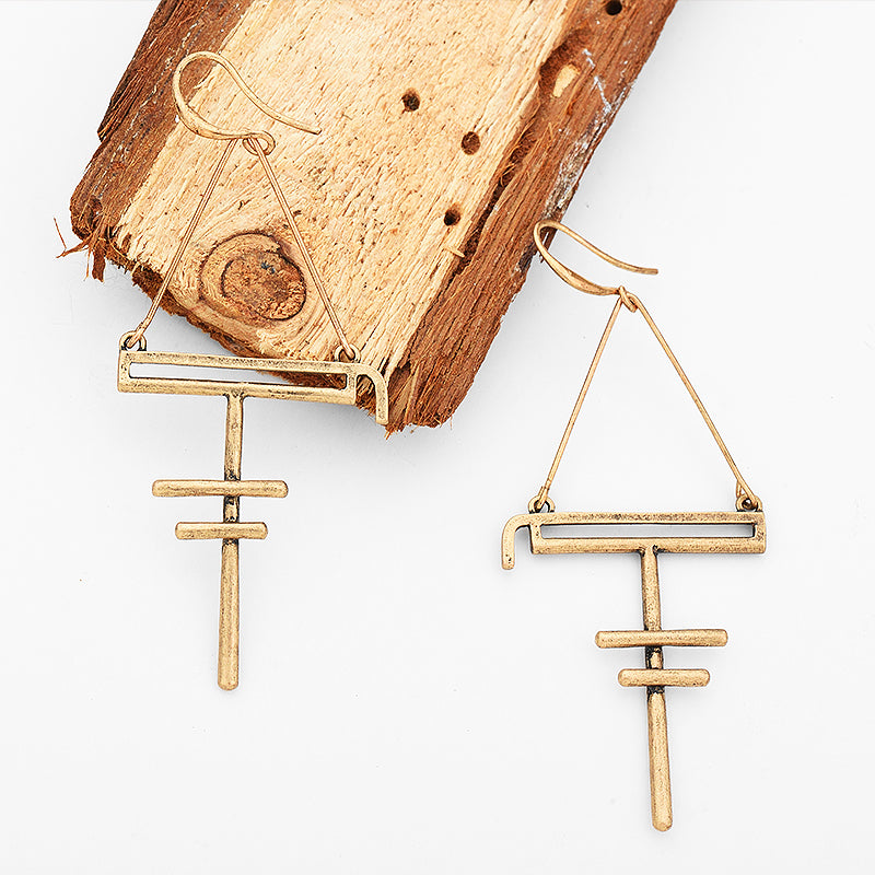 Nickel Free Ethnic Style Antique Gold Silver Geometric Dangle Earrings from Switzerland zella.ch
