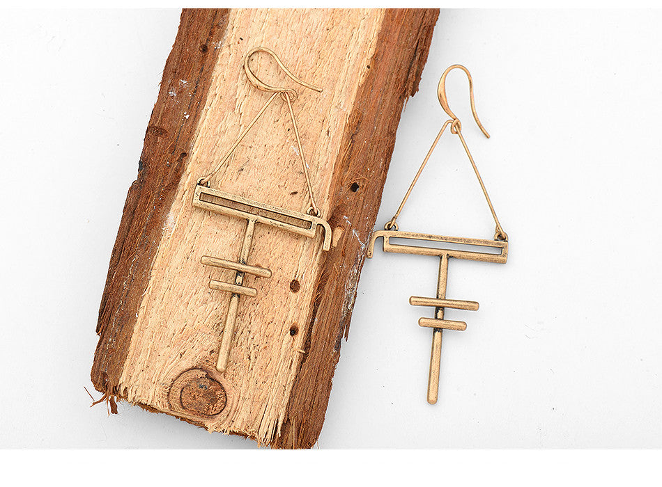 Nickel Free Ethnic Style Antique Gold Silver Geometric Dangle Earrings from Switzerland zella.ch