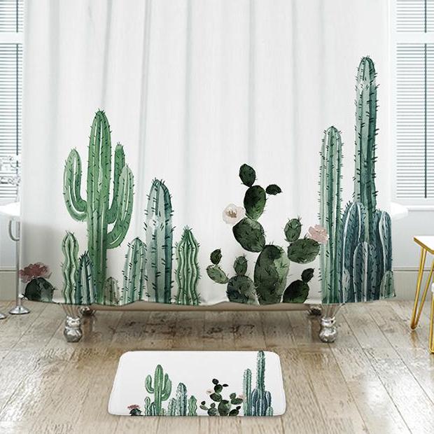 Shower Curtains Tropical Cactus Print - ABBY - 3 SIZES