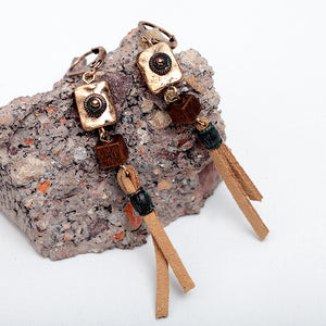 Nickel Free Brown Suede Wooden Beads Dangle Earrings from Switzerland zella.ch