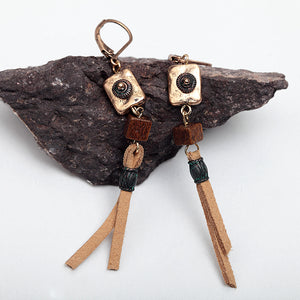 Nickel Free Brown Suede Wooden Beads Dangle Earrings from Switzerland zella.ch