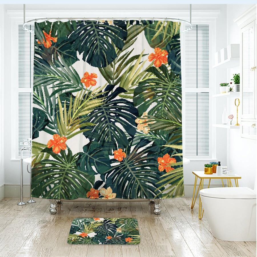 Shower Curtains Tropical Plant Print - BELL - 3 SIZES