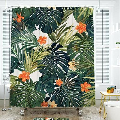 Shower Curtains Tropical Plant Print - BELL - 3 SIZES