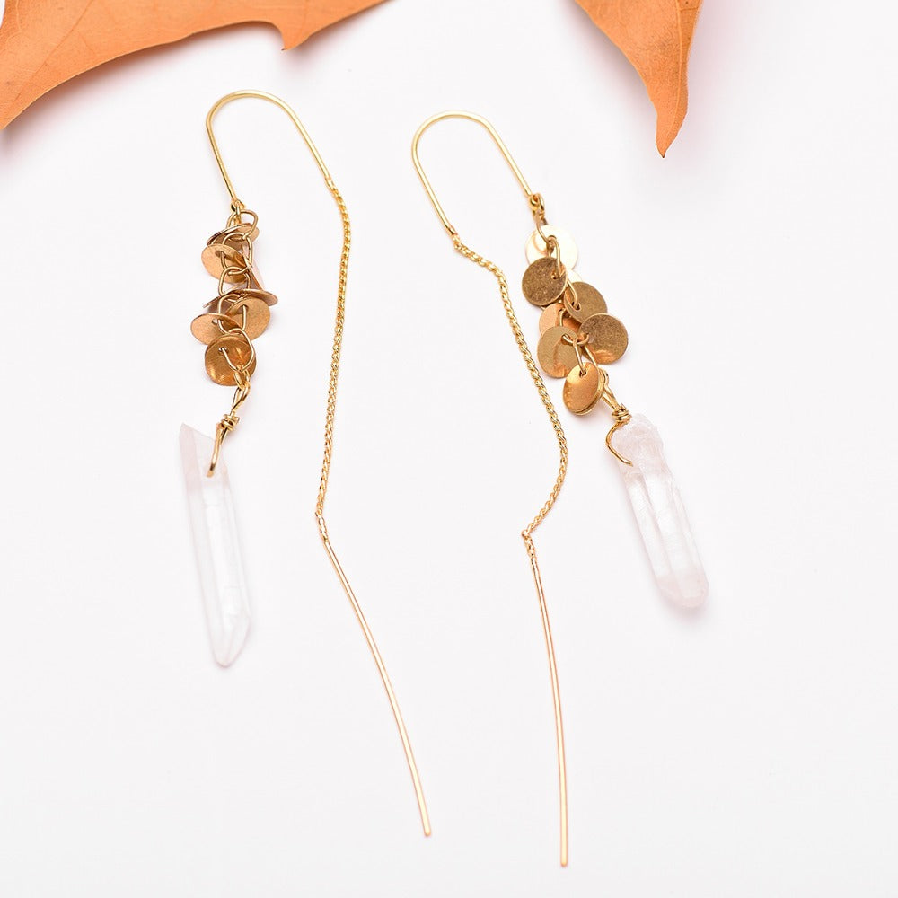 Natural Stones Long Drop Earrings Gold Nickel Free from Switzerland ZELLA.CH